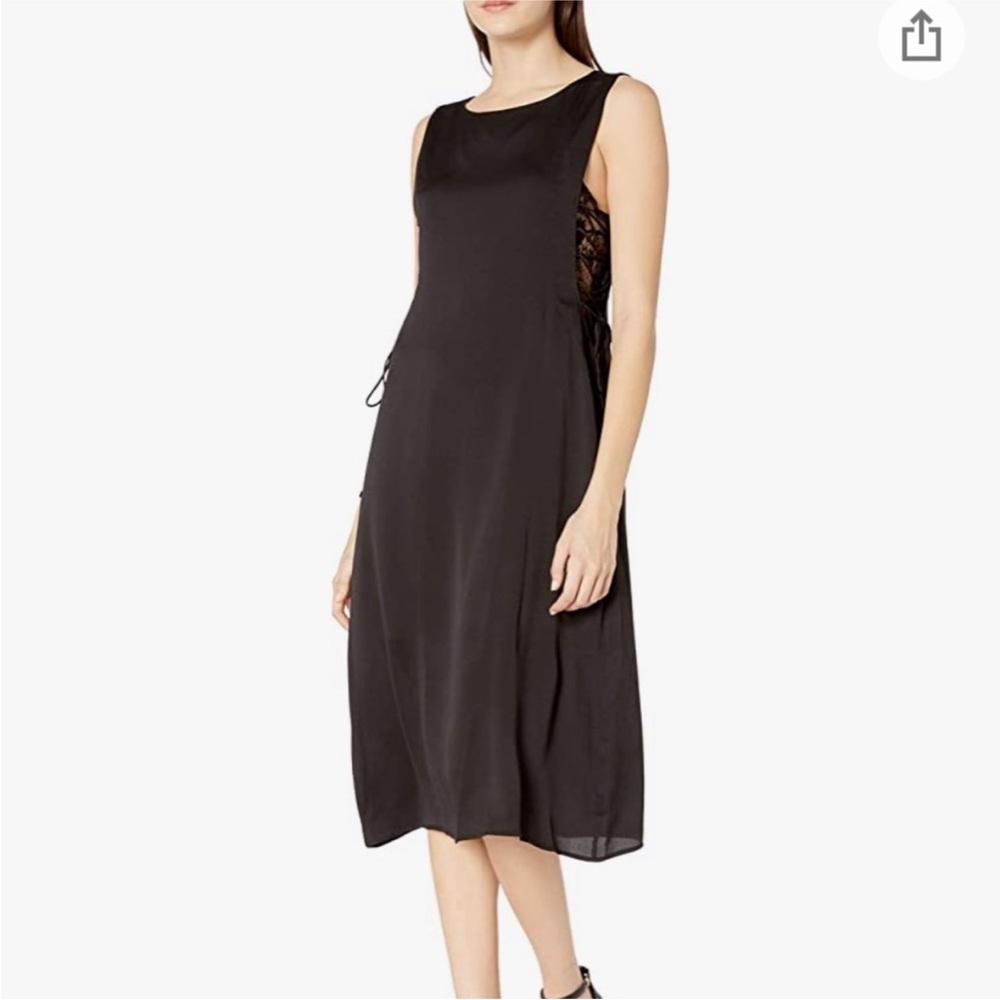 BCBGENERATION Black Sleeveless Midi Dress with Lace Side Panels Size XS